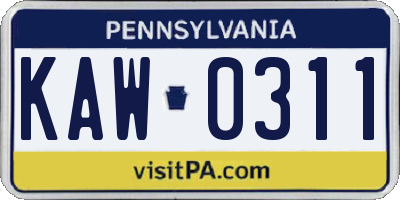 PA license plate KAW0311