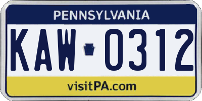 PA license plate KAW0312