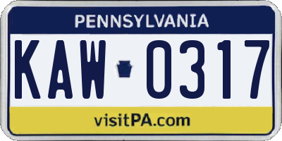 PA license plate KAW0317