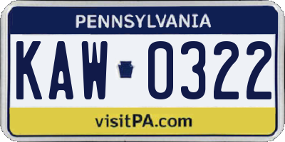 PA license plate KAW0322