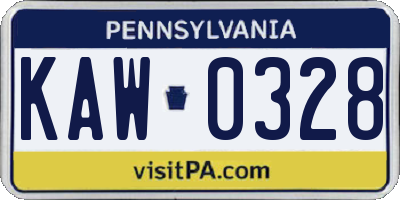PA license plate KAW0328