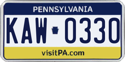 PA license plate KAW0330