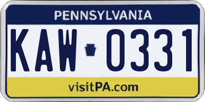 PA license plate KAW0331
