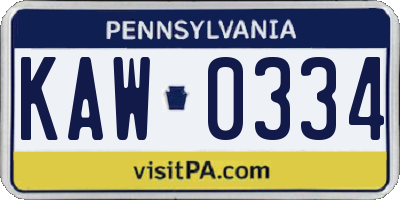PA license plate KAW0334