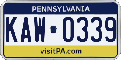 PA license plate KAW0339