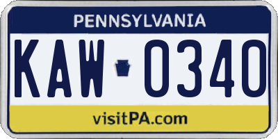 PA license plate KAW0340