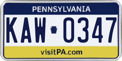 PA license plate KAW0347