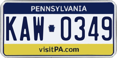 PA license plate KAW0349