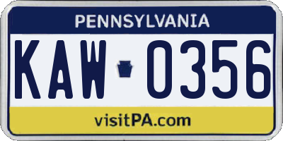 PA license plate KAW0356