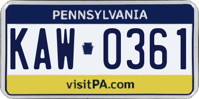 PA license plate KAW0361