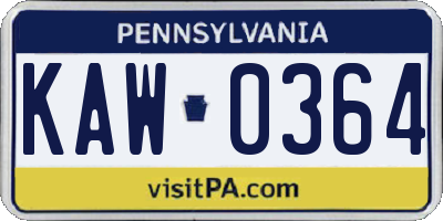 PA license plate KAW0364
