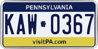 PA license plate KAW0367