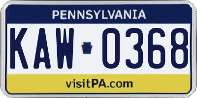 PA license plate KAW0368