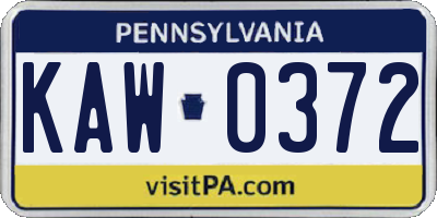 PA license plate KAW0372