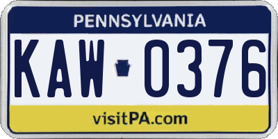 PA license plate KAW0376