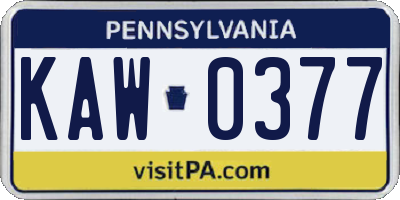 PA license plate KAW0377