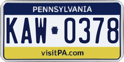 PA license plate KAW0378