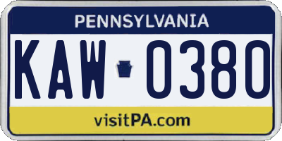 PA license plate KAW0380