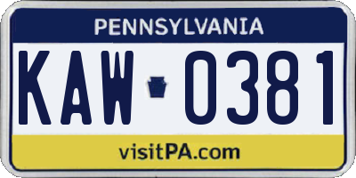 PA license plate KAW0381