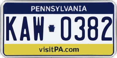 PA license plate KAW0382