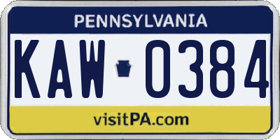 PA license plate KAW0384
