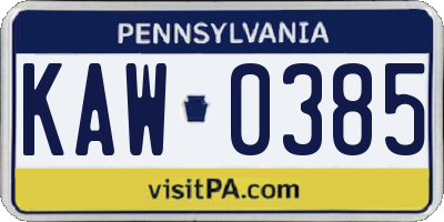 PA license plate KAW0385