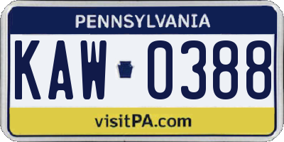 PA license plate KAW0388