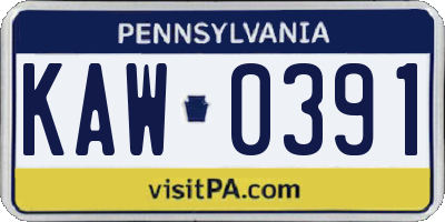 PA license plate KAW0391