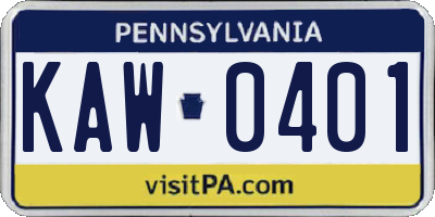 PA license plate KAW0401