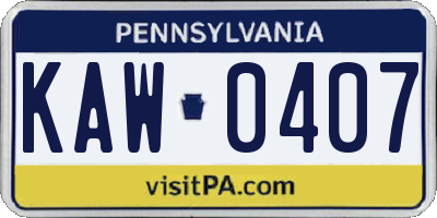PA license plate KAW0407