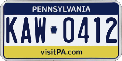 PA license plate KAW0412