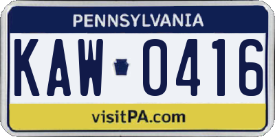PA license plate KAW0416