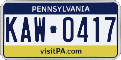 PA license plate KAW0417