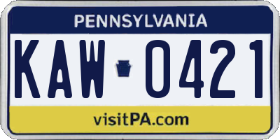 PA license plate KAW0421
