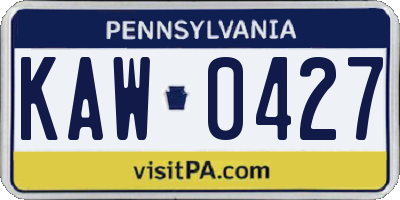PA license plate KAW0427