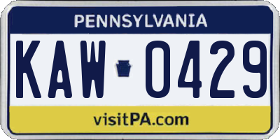 PA license plate KAW0429