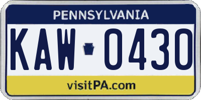 PA license plate KAW0430