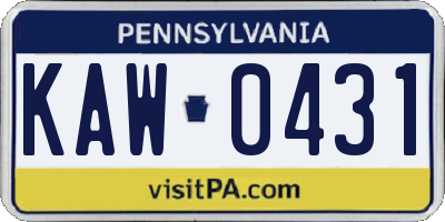 PA license plate KAW0431