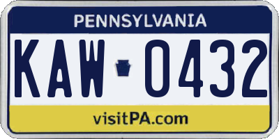 PA license plate KAW0432