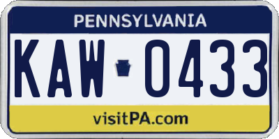 PA license plate KAW0433