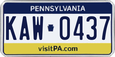 PA license plate KAW0437