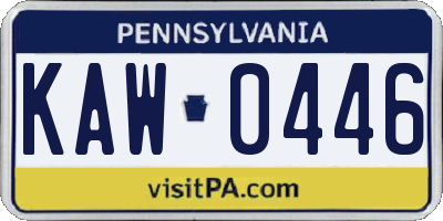 PA license plate KAW0446