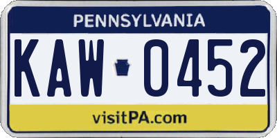 PA license plate KAW0452