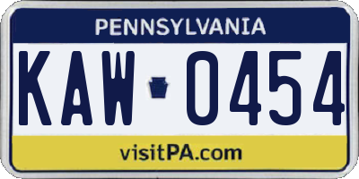 PA license plate KAW0454
