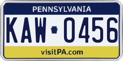 PA license plate KAW0456
