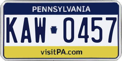 PA license plate KAW0457