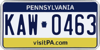 PA license plate KAW0463