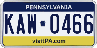 PA license plate KAW0466