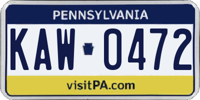 PA license plate KAW0472