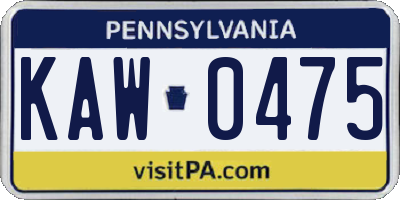 PA license plate KAW0475